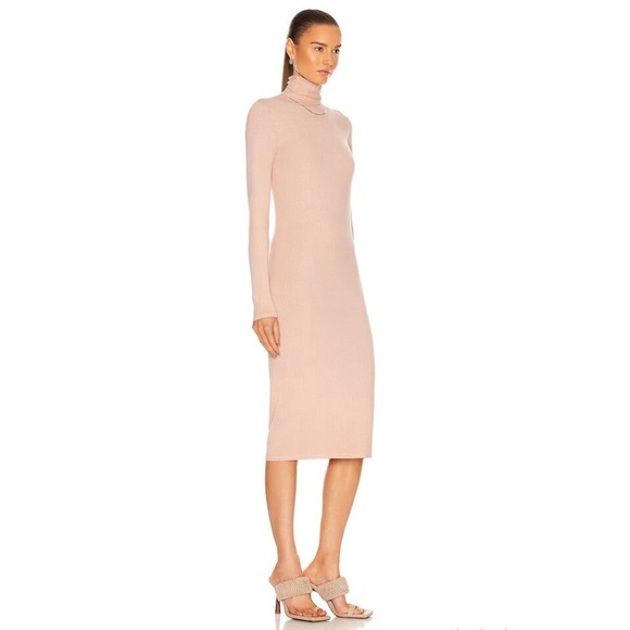 ENZA COSTA Compact Silk Rib Dress Women Medium Green Long Sleeve Turtleneck Midi - Picture 4 of 14